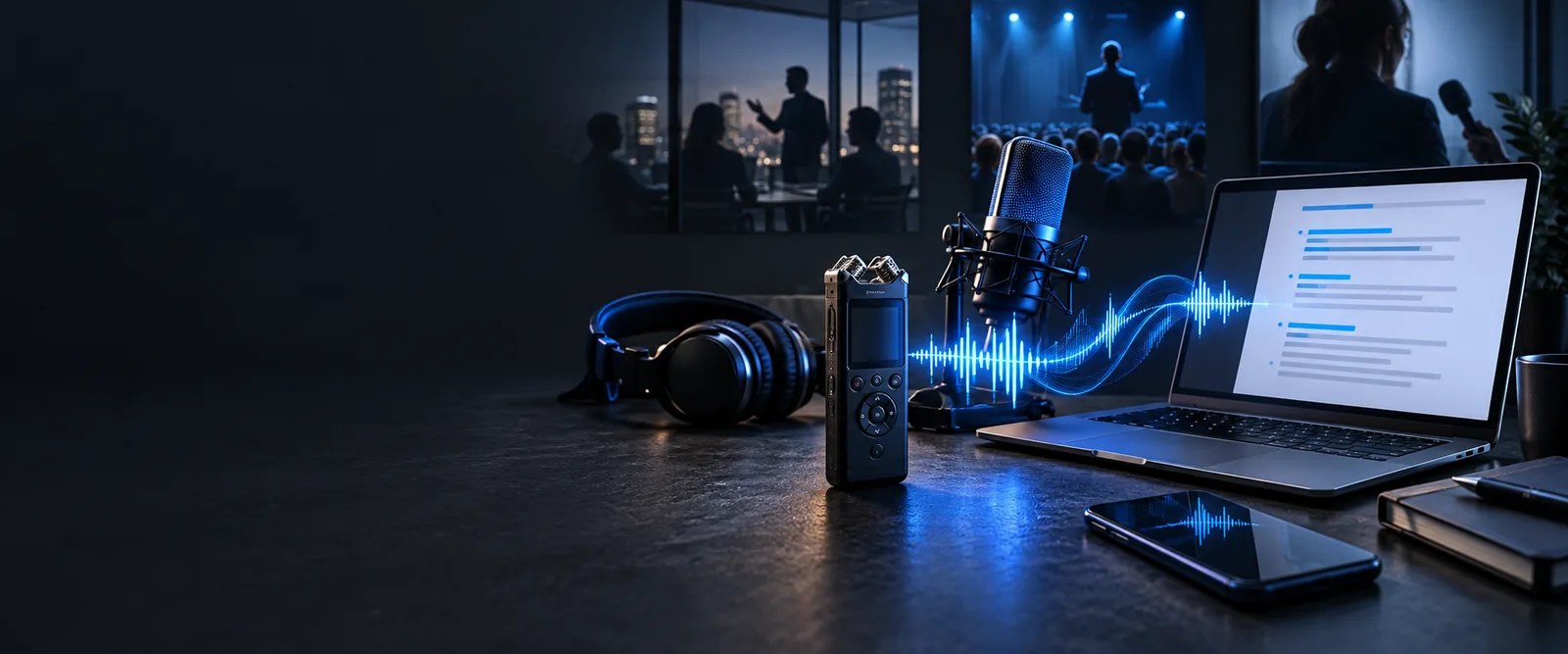 Audio transcription workspace with a recording and written text