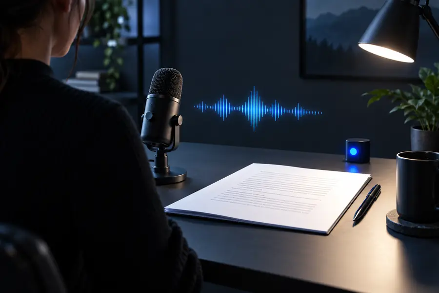 Microphone and document representing a recording awaiting transcription