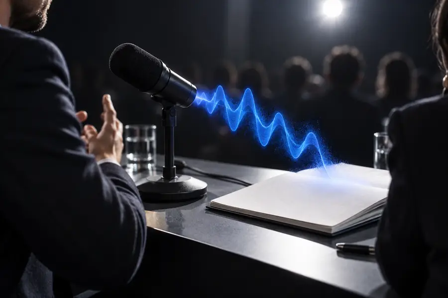 Microphone and document representing speech being captured