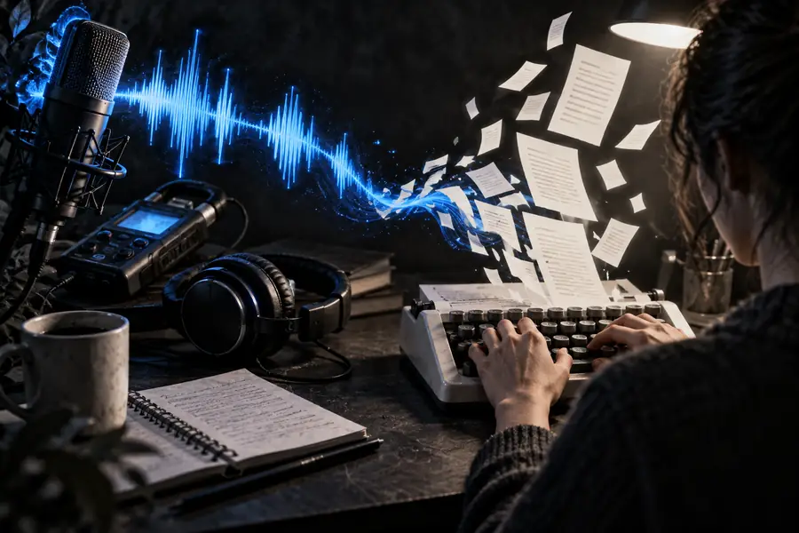 Illustration associated with the distinction between transcribing and a transcript