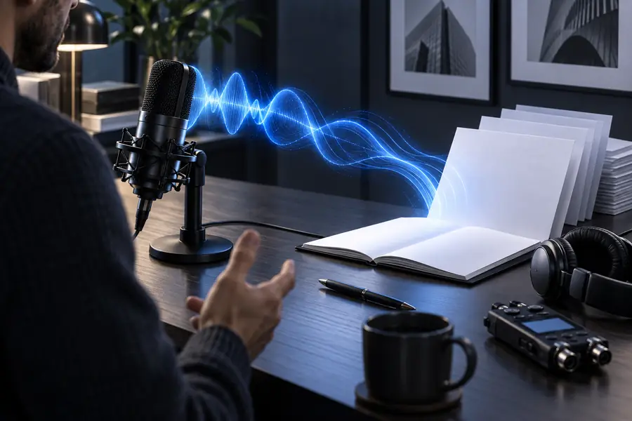 Illustration representing spoken audio and a document