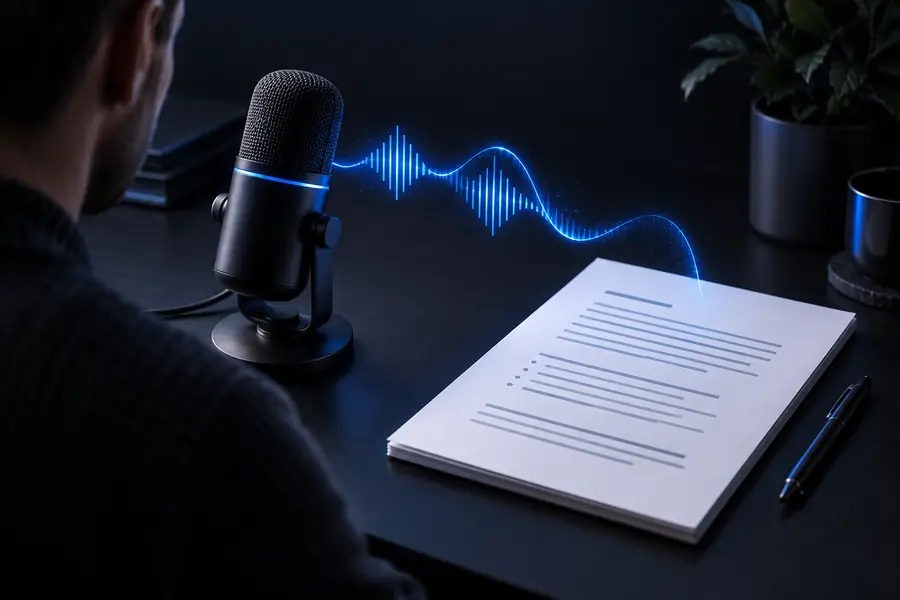 Illustration of a microphone beside a document