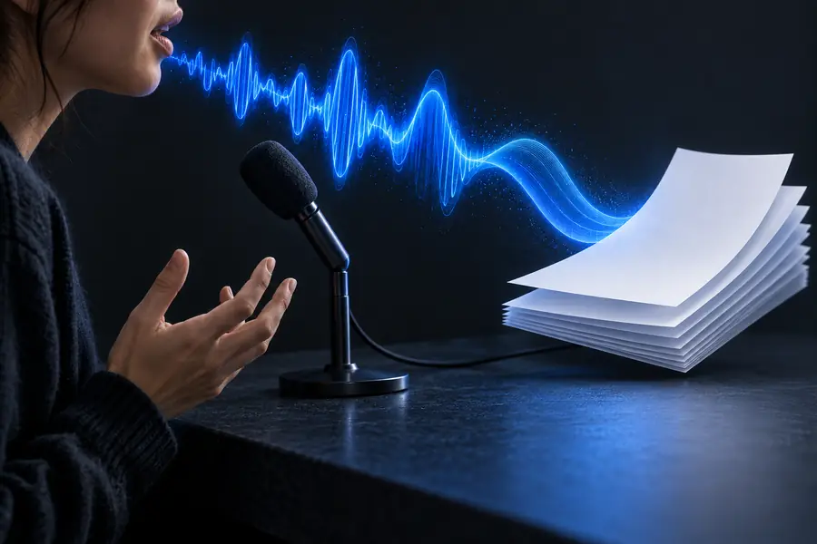 Illustration of a transcription editor displaying written text